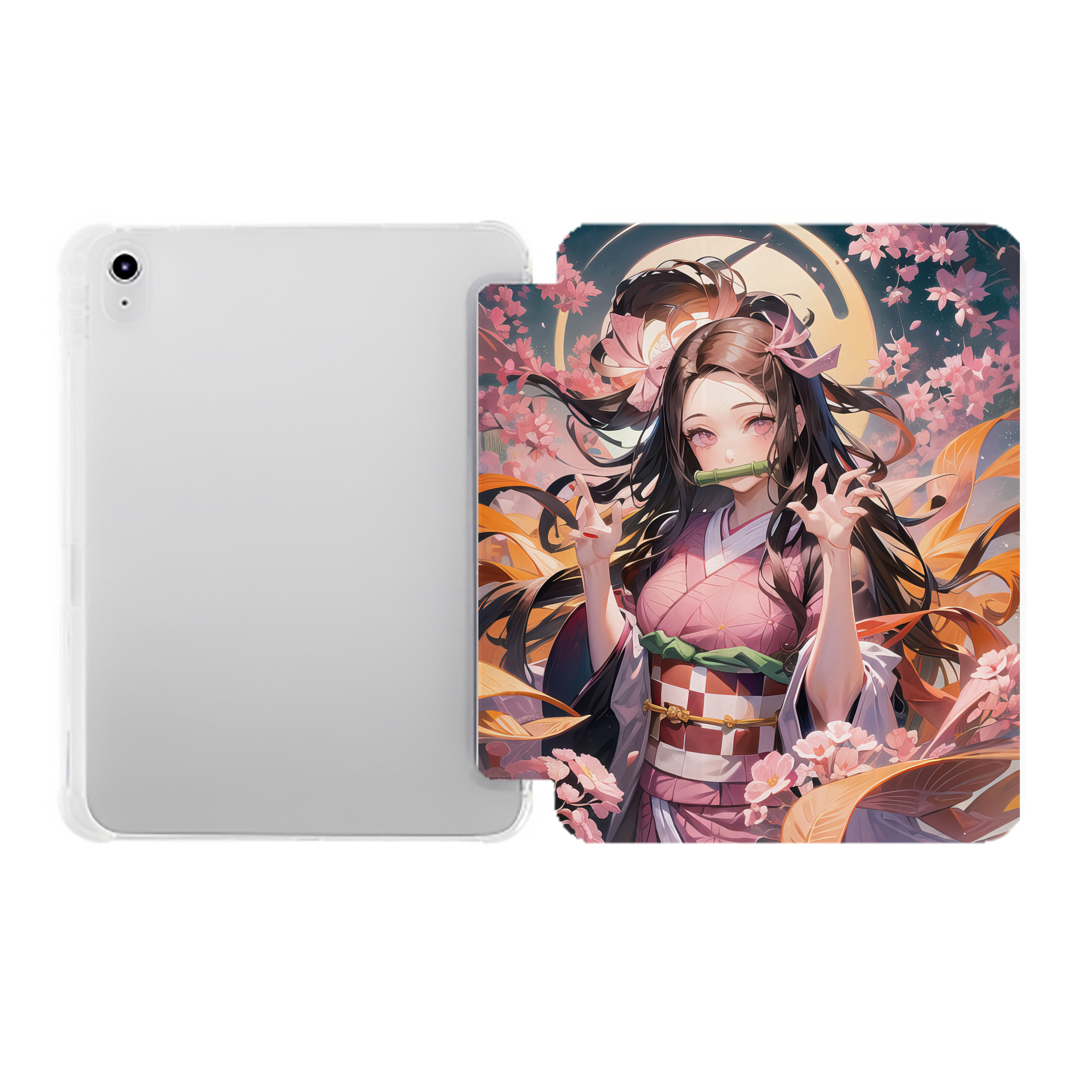 （画像用） 鬼滅の刃（きめつのやいば）竈門 禰󠄀豆子／かまど ねずこ Kamado Nezuko IPad ケース ペン収納付き 三つ折りスタンド PUレザー×シリコン 対応機種9.5/10.5/10.9インチ